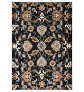 Traditional black floral hand-tufted wool rug with Oriental design